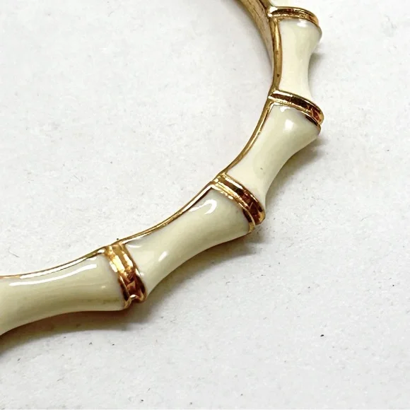 Stella & Dot, Gold And White Enamel Bamboo Design Bangle Bracelet - Picture 3 of 6